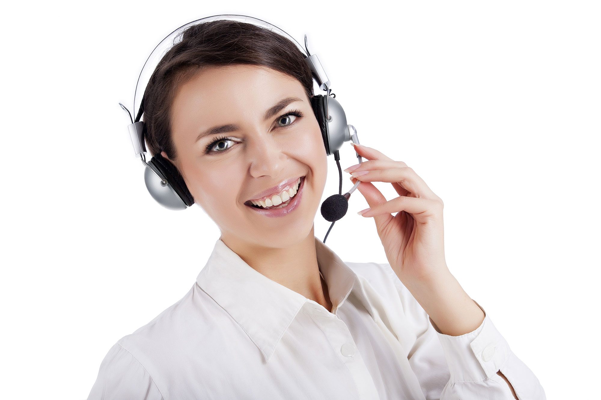 Young lady speaking on headset