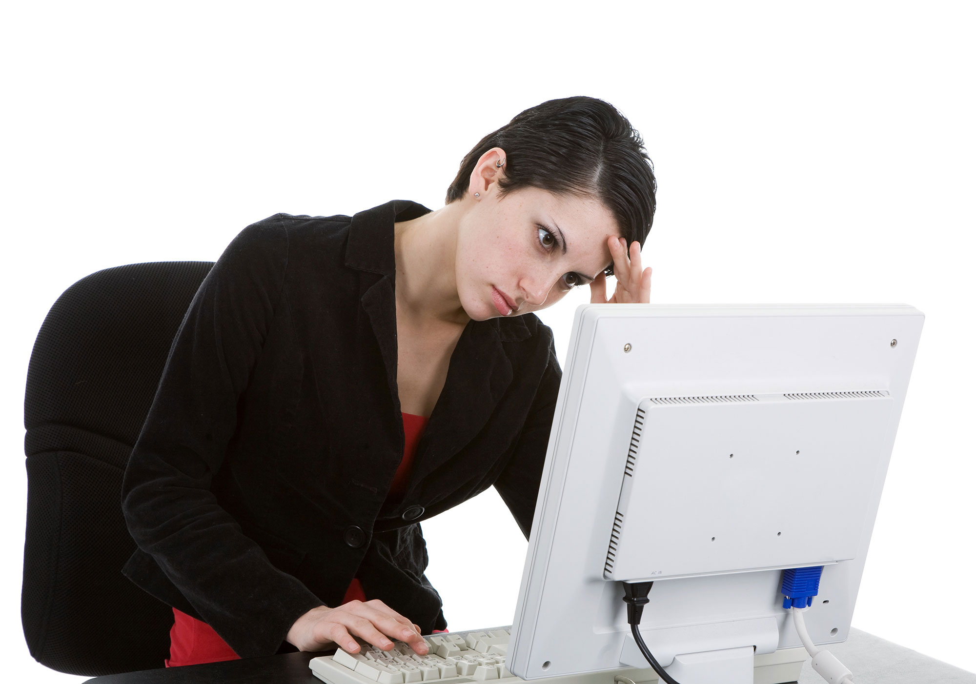 Upset lady in front of a computer