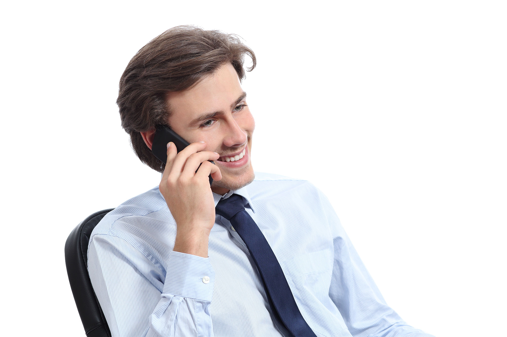 Man speaking on landline phone