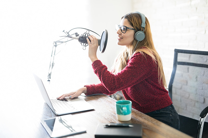 Girl recording audio